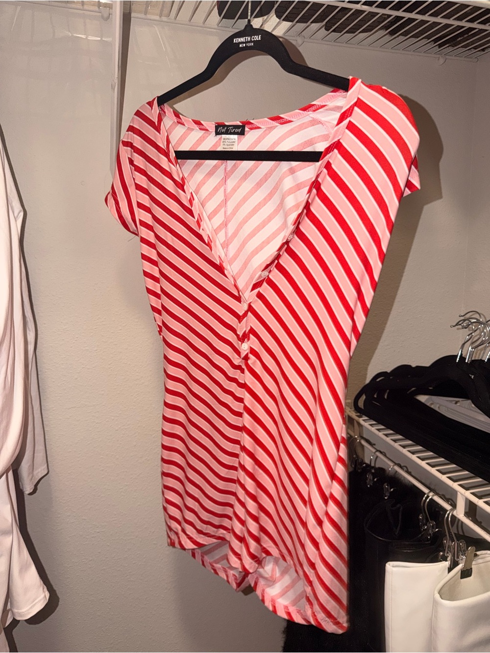 Red and White Striped V-Neck Button Front romper
